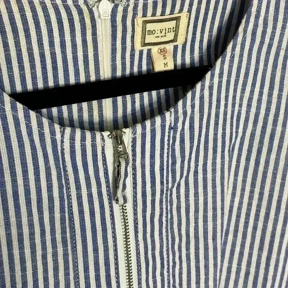 Anthropologie Mo:Vint Linen Midi Striped Blue White Dress XS - Picture 5 of 6
